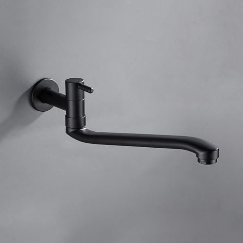 XSDSM Grifo de Cocina de Pared Negro con Rotación de 180° Grifo de Agua Fría de Una Sola Manija Acero Inoxidable G1/2,35 CM
