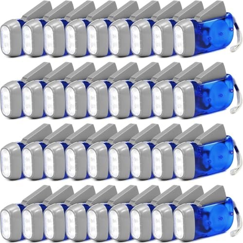 Treela 36 Handkurbel-Taschenlampen, Blau | Weihnachts-Taschenlampen, keine Batterie, 3 betriebene Lade-Notfall-Taschenlampen