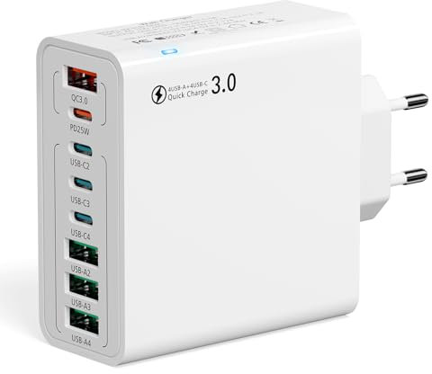 55W USB C ladegerät Mehrfach, 6 Ports PD 25W 18W Schnellladegerät, Handy Ladegeräte für Samsung Galaxy S25 S24 S23 A56 A54 A55 iPhone 16 15 14 13 Pro Max, iPad Pro, Netzteil USB c Ladestecker Stecker