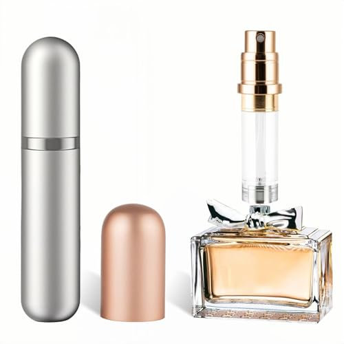 Lammcou porta profumo da viaggio, flacone atomizzatore profumo ricaricabile, mini vaporizzatore profumo portatile per il viaggio, Perfume Atomiser Mini Travel Bottle rosa (Argento, 5ml)