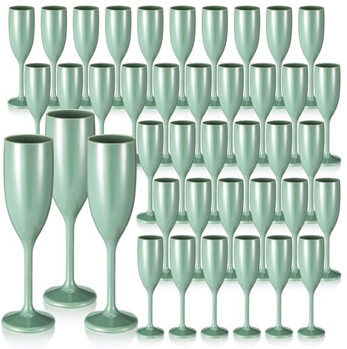 LemonRoad 30 Pcs Sage Green Champagne Flutes Bulk Sage Green Acrylic Toasting Drinking Flute Goblet 6 oz Plastic Wine Glasses for Birthday Bachelorette Anniversary Wedding Bridal Shower Party