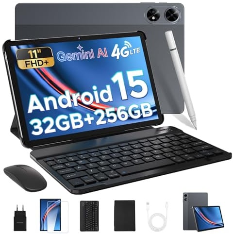 DOOGEE TAB G6+ Android 15 Tablet 11 Zoll, FHD+, 32GB RAM + 256GB ROM, 8000mAh Akku, Gemini AI, 4G LTE, Unisoc T7280 Octa-Core, Widevine L1, Tablet mit Tastatur/Stift/SIM Card Slot/Maus/Hülle
