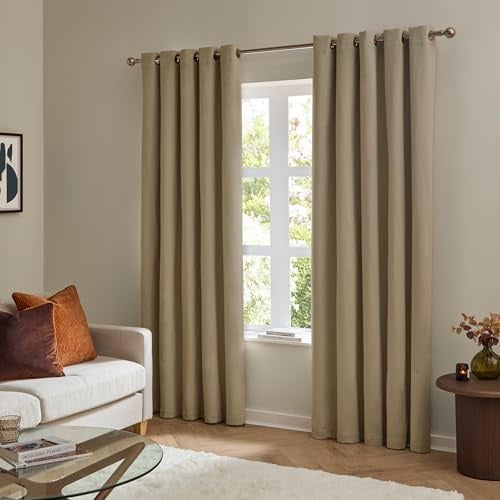 furn. The Ultimate Velvet Eyelet Curtains (Mocha-168x137cm) | Soft Stylish Light Filtering Matte Velvet Curtain Pair