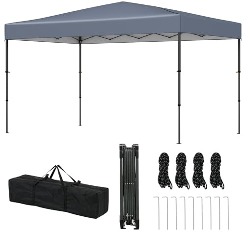 COSTWAY Pavillon 3,7 x 2,3 m, Pop up Faltpavillon höhenverstellbar mit Tragetasche, UV50+ Gartenpavillon inkl. 8 Heringen & 4 Windseilen, Partyzelt Faltzelt für Garten, Terrassen (Grau)