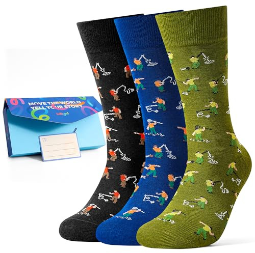 Moyel 3 Pairs Golf Socks for Men 9-11 Funny Fishing Gifts for Men Novelty Birthday Presents for Men Gifts for Dad Husband Grandad Fathers Day Christmas