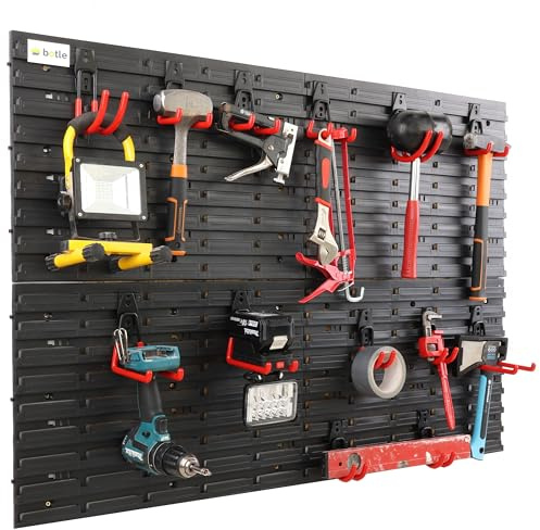 botle Mensola da parete con 116 x 78 cm, dimensioni con 13 ganci per utensili elettrici, S, M, L, grande, plastica, acciaio con PVC, garage, officina, portata fino a 30 kg