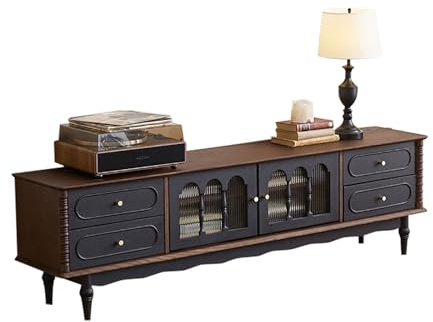 Console TV ergonomique sur pied avec portes en verre - Meuble TV élégant de 57 cm de haut pour le rangement et l'affichage du salon - Convient aux téléviseurs jusqu'à 200 cm