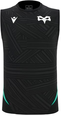 Macron Ospreys Rugby 2025/26 Mens Training Poly Vest Black (UK, Alpha, L, Regular, Regular)