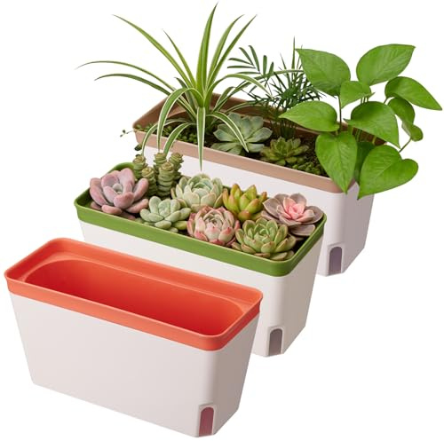 Kryndle Self Watering Plant Pots Indoor, 3 Pack Windowsill Herb Planter | Modern Plastic Plant Pots for Herbs with Visual Water Level Window, Suitable for Indoor, Outdoor, Garden and Balcony