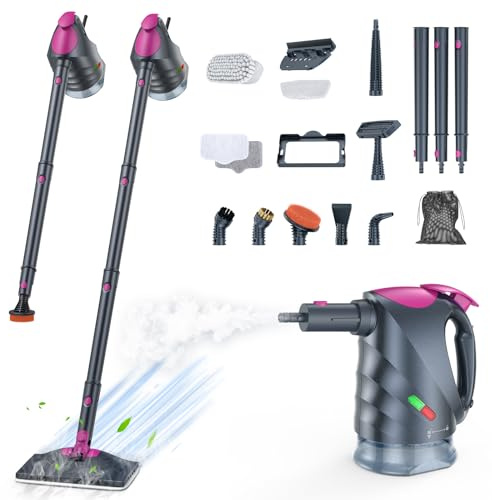 ScrubWiz 10-in-1 Steam Cleaner, Steam Mop & Detachable Handheld Steam Cleaner with 320ml Water Tank, 10s Fast Heating, Portable Steamer for Kitchen, Floor, Tiles, Window, BBQ Grill, Car, Mid Gray