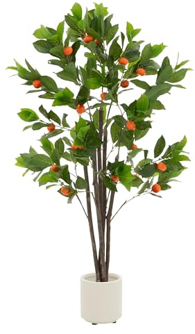 ML-Design Künstlicher Orangenbaum 130 cm, Kunstpflanze groß wie echt für Drinnen & Draußen, Deko Kunstbaum mit Orangen Früchten, Pflegeleichte Künstliche Pflanzen im Topf für Wohnzimmer und Büro