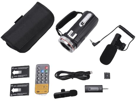 Acouto Videocamera 6K, Videocamera Doppio Obiettivo HD da 64 MP con Schermo Rotante da 3 Pollici Zoom Digitale 21x Grandangolo da 120° Stabilizzazione 240, per di Viaggio
