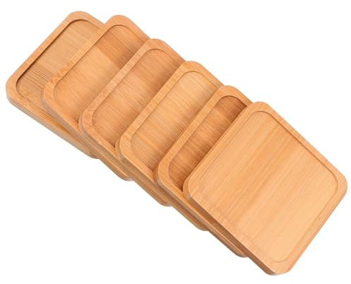 OSALADI 6 Pièces Soucoupes Rondes en Bambou pour Pots de Plantes, Plateau Créatif et Délicat pour Surfaces Domestiques, Protège Le Sol et Empêche Les Débordements