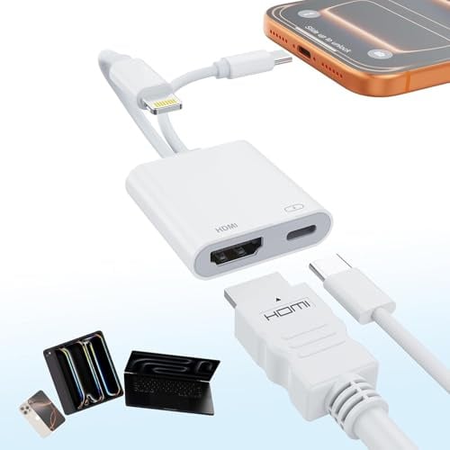 [Certificato MFi] Adattatore USB-C e Lightning a HDMI per iPhone 17/16/15 per televisore/proiettore, convertitore AV digitale 4K a 60Hz Adattatore da iPad a TV, Apple Lightning a HDMI per iPad/MacBook