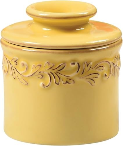 Butter Bell - The Original Butter Bell Crock by L Tremain, a Countertop French Ceramic Butter Dish Keeper for Spreadable Butter, Antique Collection, Goldenrod