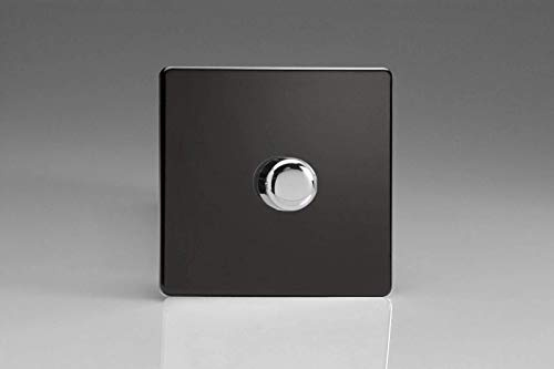 HDL3S - Varilight - Flat Plate Screwless - Jet Black - 1 Gang 2 Way - 400 Watt Dimmer Push On/Off Light Switch - Polished Chrome Insert