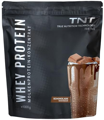 TNT Whey Protein Pulver - 1kg - Molkeprotein Konzentrat - Schokolade | Eiweiß Shake mit EAAs & BCAAs - Mit Laktase - Für Muskelaufbau & -erhalt - Post-Workout-Shake - 22g Eiweiß pro Portion