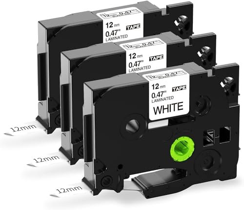 Airmall Label Tape Compatibe for Brother P-Touch Tape TZe-231 12mm 0.47 Laminated White Tape Cassette Compatibe for Brother PTouch PT-H110 H101C H00R 1000, 3-Pack