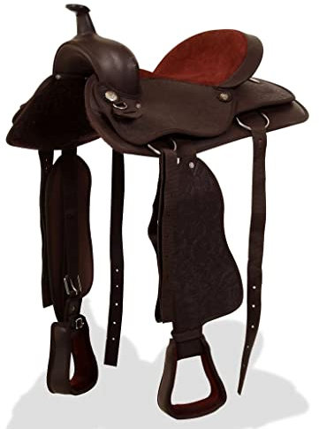 vidaXL Westernsattel Halfter Brustblatt Echtleder 15 Braun Pferd Sattel Set