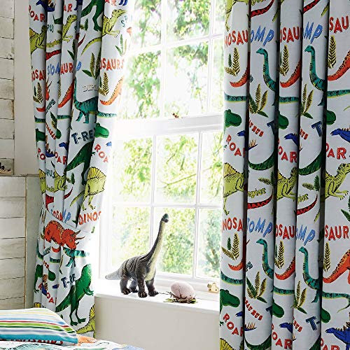 Happy Linen Company Kinder Vorhänge mit Kräuselband - Dinosaurier-Motive - Grün - 168 x 183 cm
