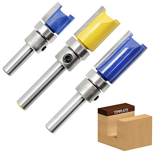 Bardland XBD-3 Set di 3 pezzi 1/4 pollice codolo filo modello di modello del router Set di punte per router Strumento di taglio per frese con cuscinetti superiori in legno