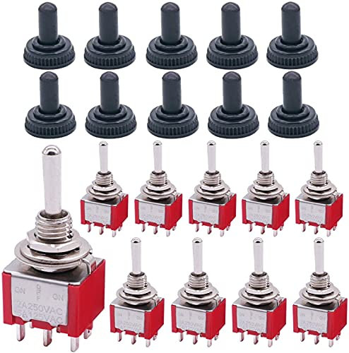 mxuteuk Mini interruttore a levetta da 10 pezzi DPDT 3 posizioni 6 pin ON/OFF/ON AC 125V 5 A con cappuccio impermeabile MTS-203-MZ