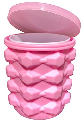 The Ultimate Mini Ice Cube Maker Pink Silicone Bucket Ice Mold and Storage Bin, Portable 2 in 1 Ice Cube Maker, Small Ice Container Makes Frozen Ice Cubes, Craft Ice, Closed Ice Cube Tray, Round