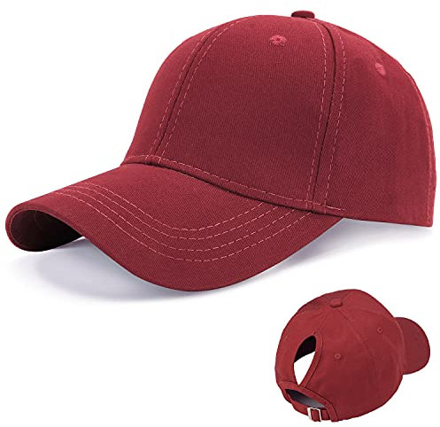 LIVACASA Basecap Damen Pferdeschwanz Baseball Cap Waschbar Hut Atmungsaktiv Cappi Sonnenhut Sonnenschutz Mädchen Kappe Schirmmütze Einheitsgröße Cappy Baseballkappe Kopfumfang 52-61cm Rot