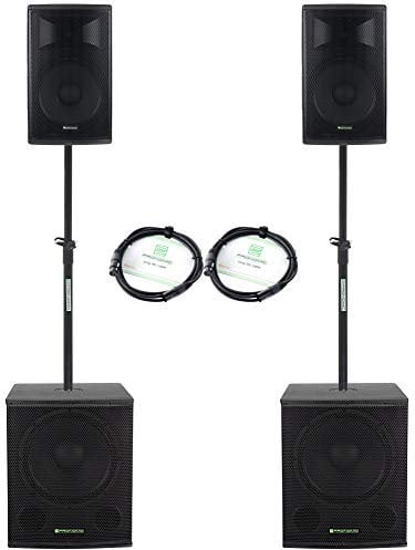 Pronomic Powerstage Economy 1812 2.2 - aktives PA-Set mit 2X 18-Subwoofer und 2X 12-Satelliten - 840 Watt Gesamtleistung (RMS) - inklusive Distanzrohre und XLR-Kabel