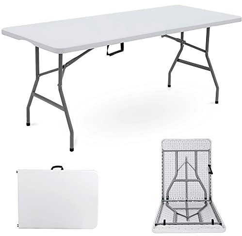 Janoon 5ft Camping Catering Heavy Duty Folding Trestle Table For BBQ Picnic Party, White