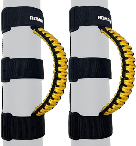 ROMASO Haltegriff für Jeep Wrangler, Überrollbügelgriff für Jeep, Paracord-Haltegriff, schwarz/gelb, 2 Stück