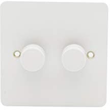 Schneider Electric Ultimate Flat Plate - Double 2 Way LED Dimmer Light Switch, 100 W/VA, GU6222LMPW, Painted White