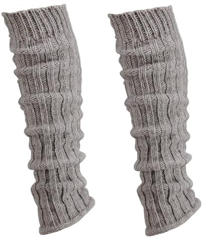Leo Design Natural Alpaca Wool Women Leg Warmer, Blend of Lambs wool and Alpaca wool Rib Warm Leg Warmer - One Size- Luxury winter layer for leg- Anthracite Grey, Egg-Shell, Silver (Iron/Silver)