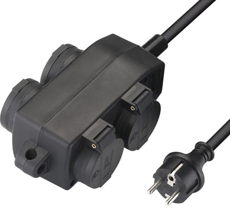 YIDE 4-Fach Verteilersteckdose 10m Verlängerung für außen-Gummischlauchleitung/Feuchtraum-Steckdosenverteiler/Outdoor Stromverteiler/Außensteckdose Aussen IP44 Verteiler mit Gummikabel Öse zum Hängen