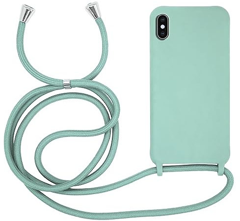 MyGadget Strap Case for Apple iPhone Xs Max - Crossbody Phone Cover - TPU Silicone Case with Neck Holder - Cord Lanyard Carrier with Rope in Mint Green