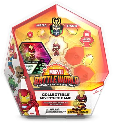 Marvel Battleworld: Series 2 Treachery at Twilight Mega Collectable Adventure Game Pack – Captain Marvel (Enthält 5 Helden-Sammelstücke + 1 exklusive + 13 Kampfkarten) – ideal für Kinder ab 6 Jahren