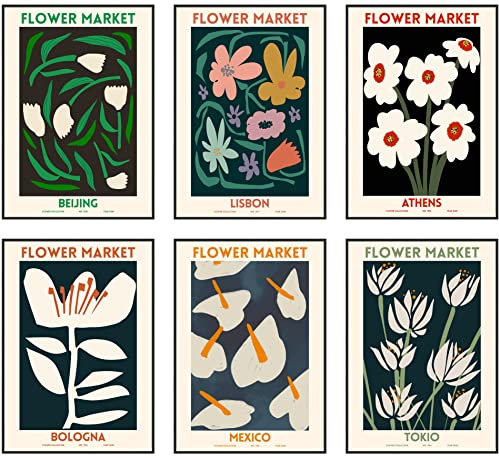 Hambient Poster Set, Wohnzimmer Deko Schlafzimmer, Zimmer - Wanddeko, Wandbilder - 6 Aesthetic Bilder 21x30 cm OHNE Bilderrahmen (Blumen Flower Market)