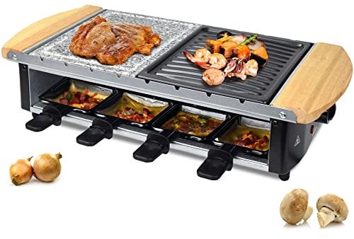 Syntrox Germany Raclette mit Grill und Heißer Stein im Edelstahl Design für 8 Personen RAC-1200W-Uri