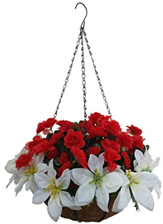 Haus und Hof Hübsche Weihnachtsdekoration Seide Künstliche Rote Azaleen Und Künstliche Weiße Weihnachtsblume Weihnachtsstern DIY Kette Hängekorb (Big Basket)
