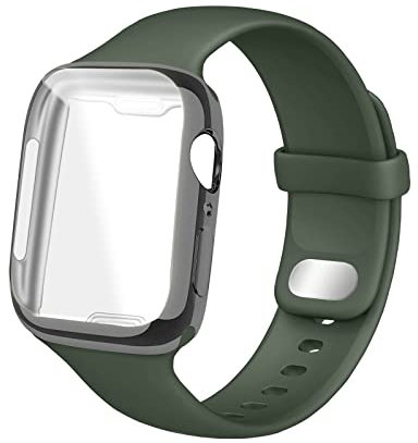 HdanMole Correa de Silicona con Protector de Pantalla Compatible con Apple Watch Strap 38/40/41mm 42/44/45mm,Correa Suave para Hombres y Mujeres para iWatch Series 7 6 5 4 3 2 1 SE [42mm Chipre Verde]