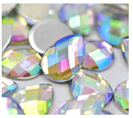 50x 500x Flat back Rhinestone 18mm Big Teardrop Large AB Bead Acrylic Diamante Gem Crystal Clear Jewel Pear Tear Drop Rhinestones Cabochon Glue on Iridescent Silver backed Embellishment (50 Pack set)
