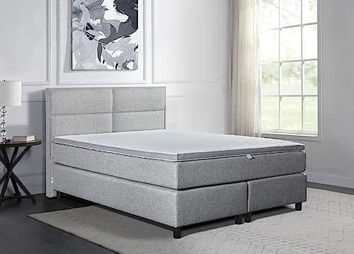 Tesla Dreams Boxspringbett Vega 160X200, 7 Zonen Taschenfederkern-Matratze H2/H3 - Unterbau Taschenfederkern, Topper Komfortschaum, Grau