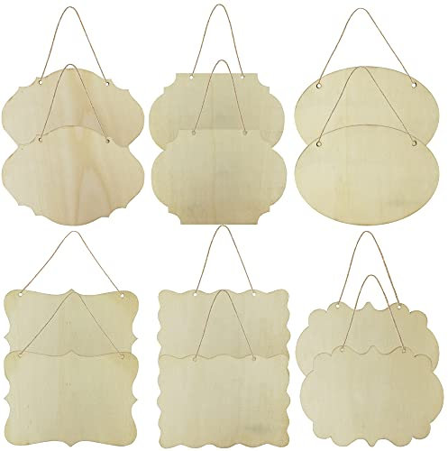 Letreros de Madera sin Terminar,12 Piezas Placa Colgante de Madera Rectangular en Blanco Sin Terminar Letrero Colgante de Madera con Cuerda para Pirograbado, Pintura, Escritura y Decoración