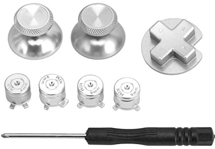 Game Controller Replacement Buttons for Pro Controller Gamepad with Screwdriver + ABXY Buttons + D-pad + Mushroom Head, Aluminum Alloy Repair Buttons Accessory (Silver)