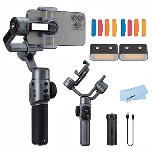 Zhiyun Smooth 5S Gray Gimbal Stabilizer for Smartphone iPhone 14 13 12 11 SE SR X 8 Pro Max Plus Samsung Android for YouTube Tiktok Vlogging Zhiyun Smooth 5 Phone Gimbal Upgraded+2PCS Mini LED Light