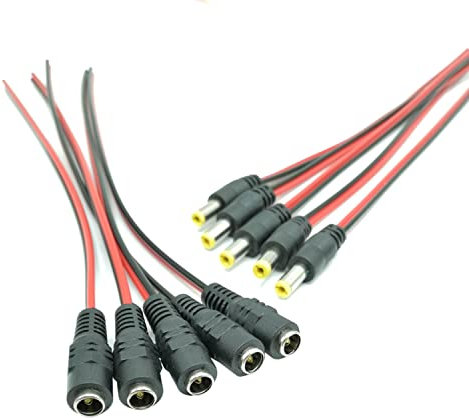 Dtmeng 5 Paar Gleichstromanschluss Gleichstromkabel 5.5mm x 2.1mm Male Female Connctors Netzkabel 12V DC Kabel für Schalter Gleichstromkabel 30cm für 4A / 0.5 Quadrat /18AWG/ 10 Stück