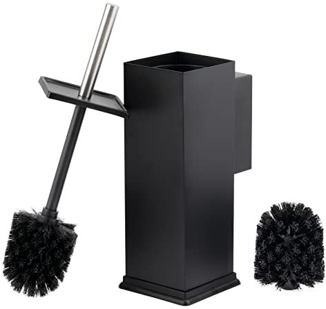 bremermann Brosse WC avec support mural, porte-brosse WC, porte-brosse de toilette, carré en acier inoxydable (noir)