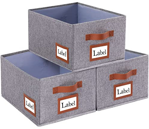OUTBROS Caja de almacenamiento, juego de 3 Cesta de almacenaje Plegable, Organizador Armario, para Ropa, libros, Dormitorio, Estanterías y Mas, (40 x 30 x 20 cm, Gris)