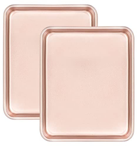 Cyimi Baking Trays, Non Stick Baking Trays Set of 2, Oven Tin Non Stick, Roasting Tray Heavy Duty Carbon Steel Non-Toxic Baking Sheet for Kitchen, Gold(27.9x22.9x2.5 cm)