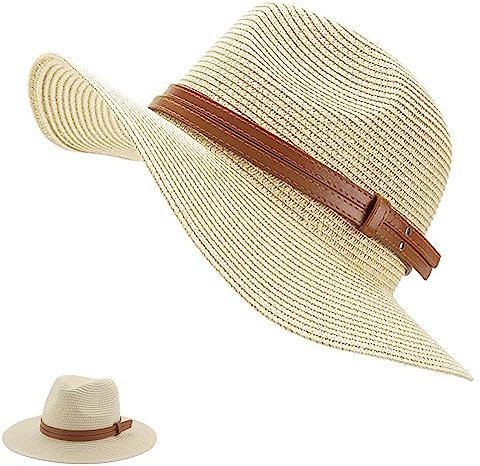 YANJIY Chapeau De Paille Femme Plage, Chapeau De Paille Homme, Chapeau De Paille Été, Chapeau De Paille à Larges Bords, Chapeau De Paille Anti UV, pour Sorties Estivales, Plages, Randonnées(Beige)